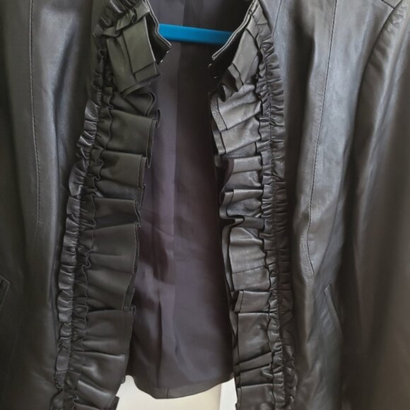 EUC, Cache ruffled black leather jacket, Sz. Sm - Picture 2 of 4
